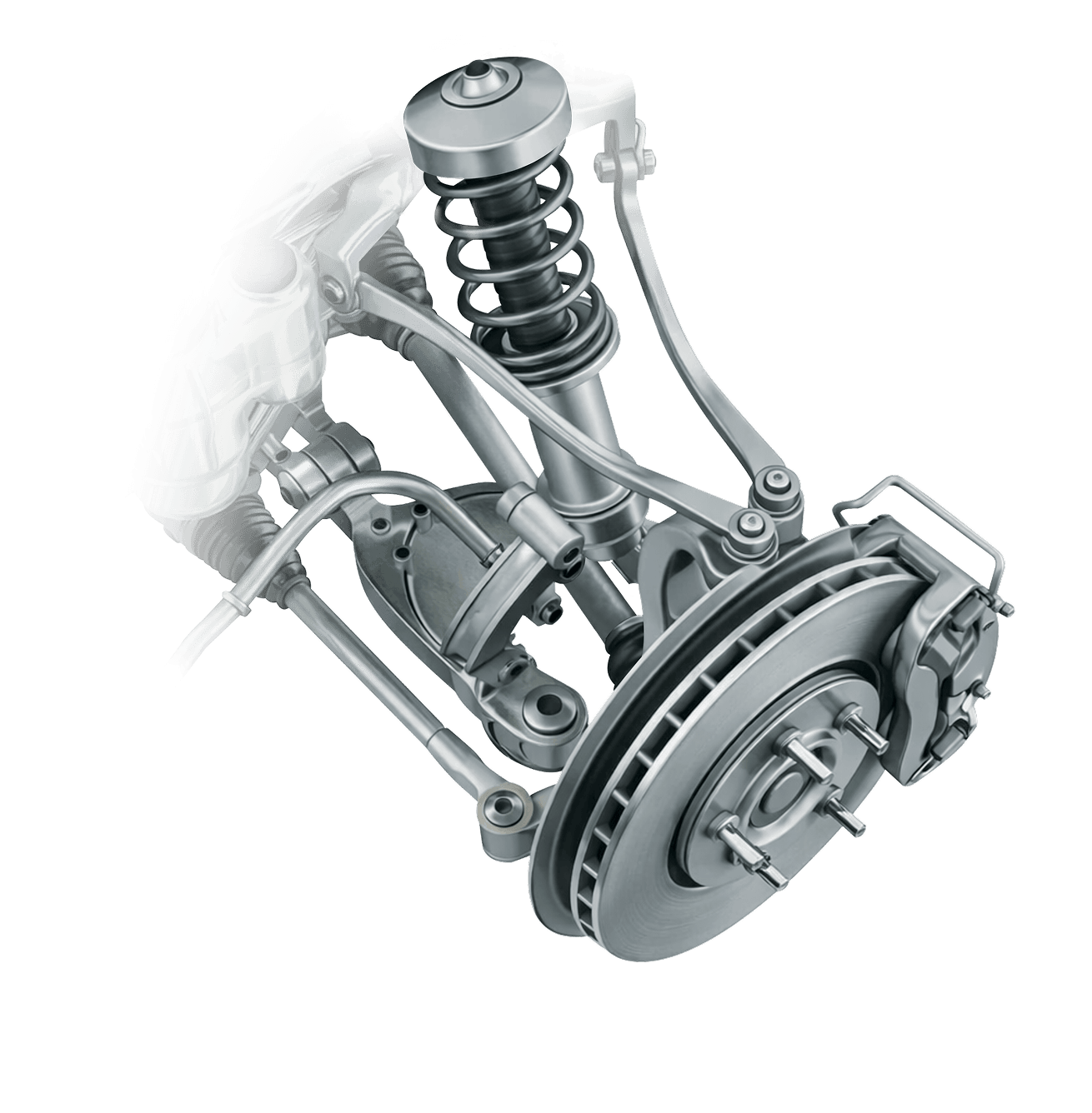 Wheel and suspension assembly with all components
