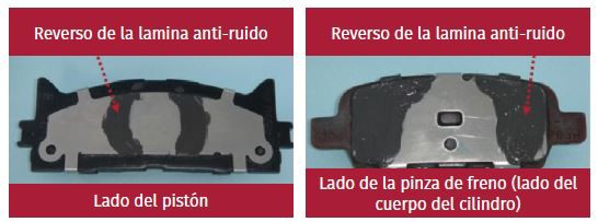 Lámina_antiruido_frenos Lados del pistón y la pinza de freno