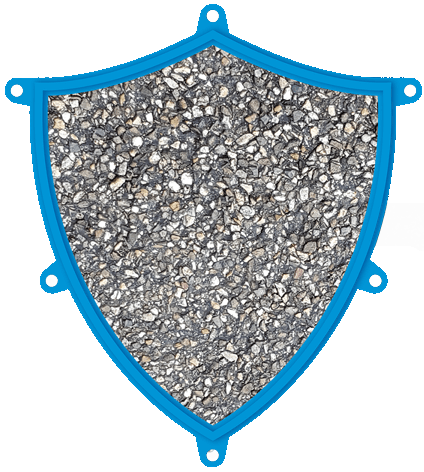 shield-with-gravel-center Blue shield with center free of leaks, clean concrete